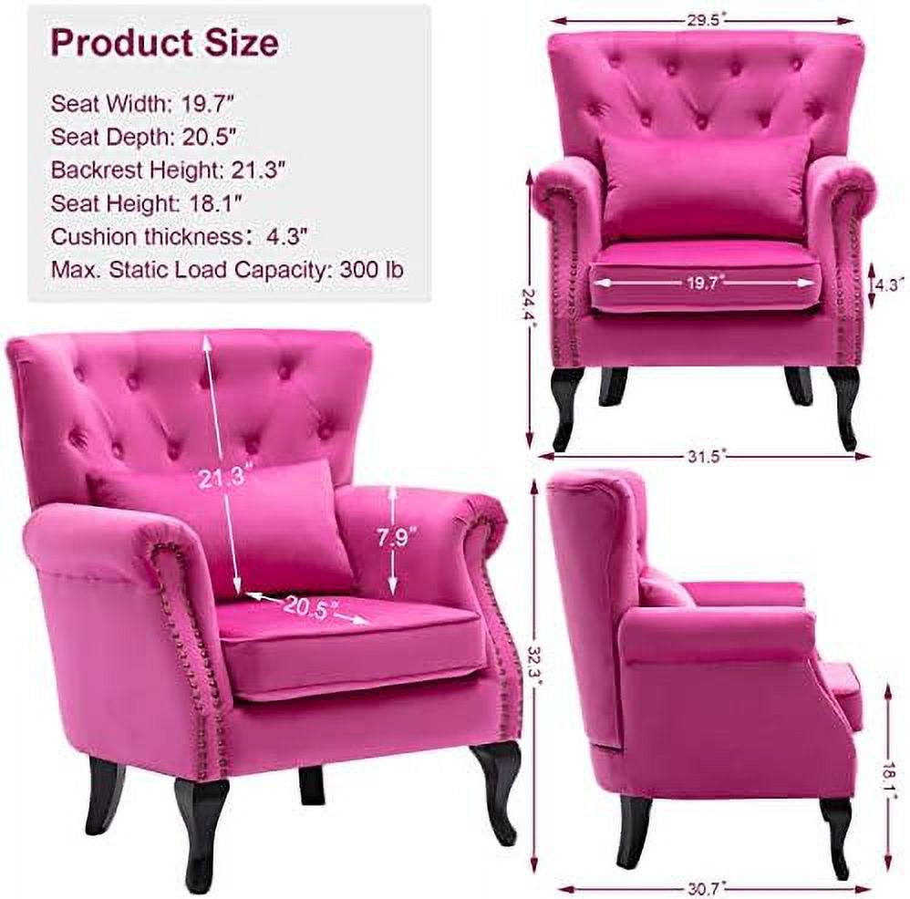 Velvet Accent Arm Chair with Tufted Back and Lumbar Pillow O624