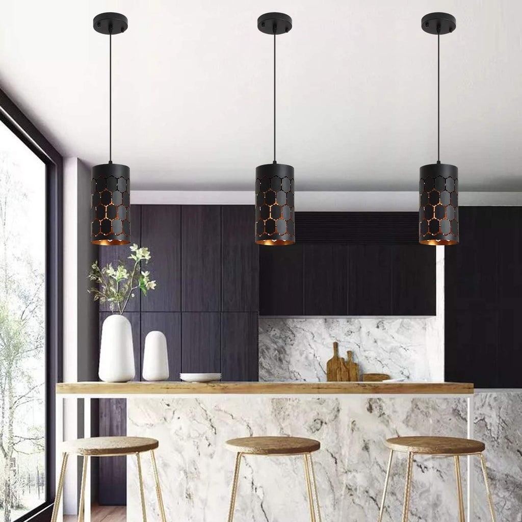 Gold Black Finish Metal Cage Mini Pendant Light F27702