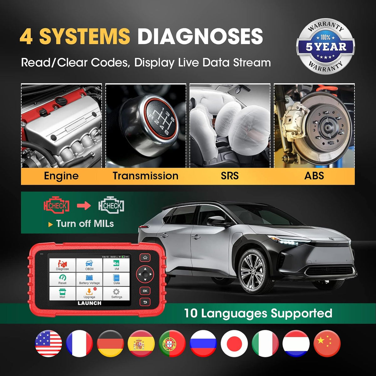 OBD2 Scanner Diagnostic Tool with ABS SRS Transmission Code Reader N4701