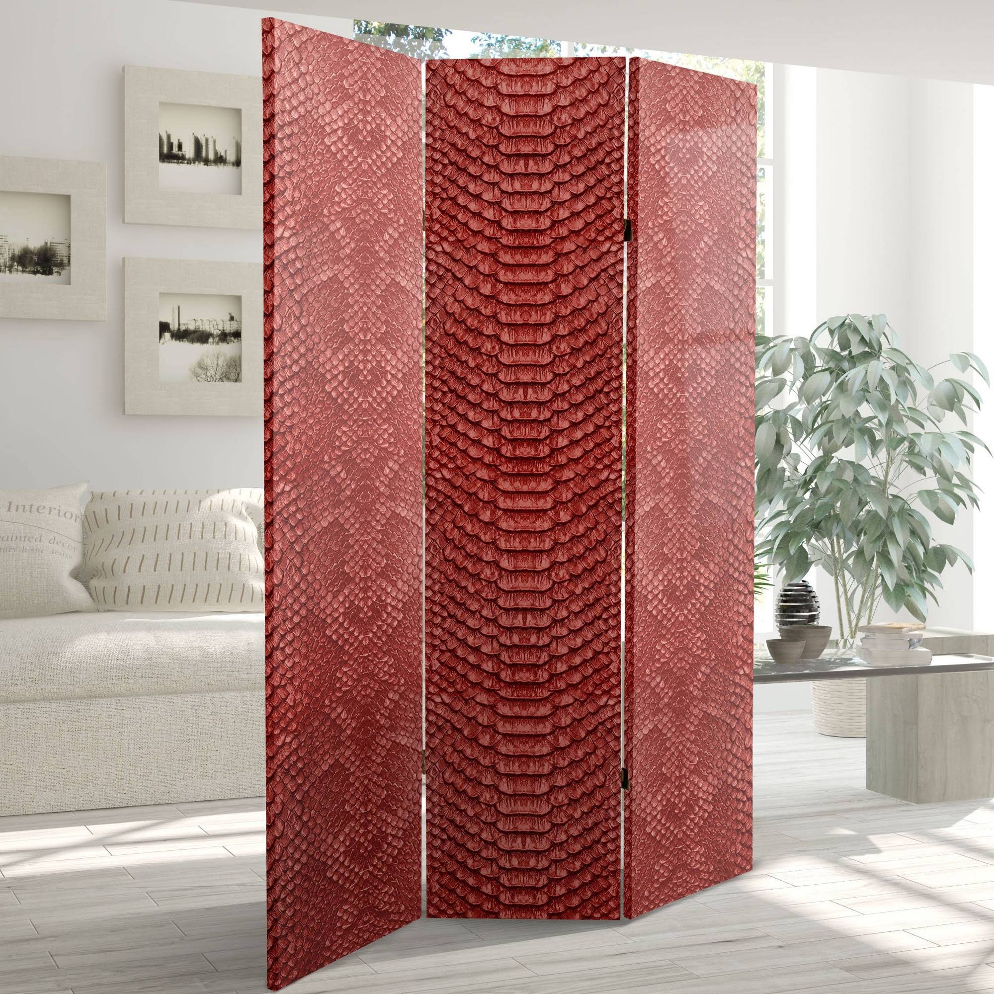 Red Snake Print Canvas Room Divider W1170