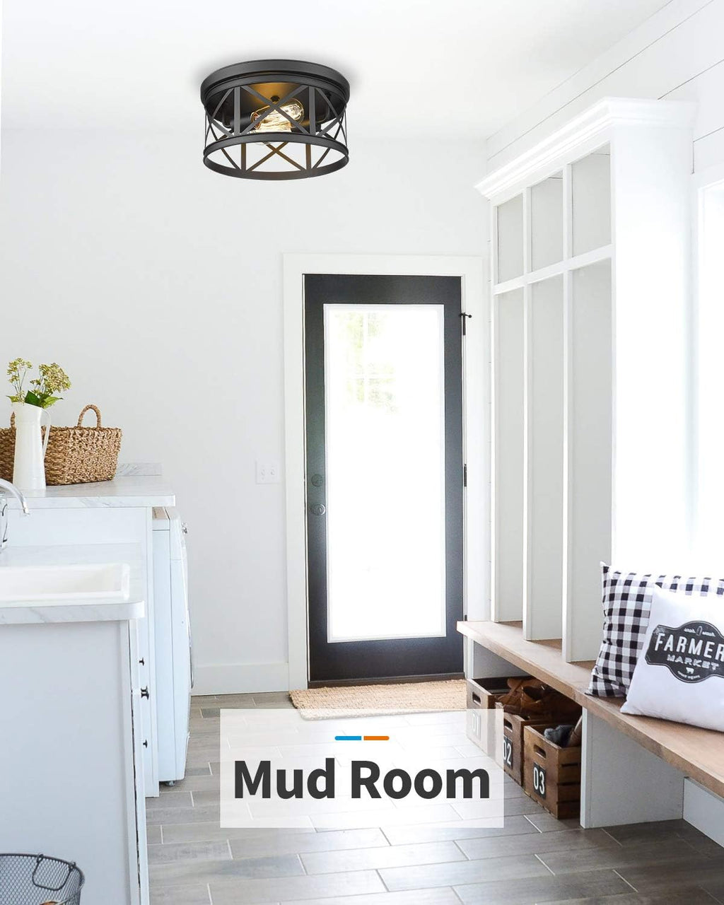 Black Metal Cage Flush Mount Ceiling Light T238230