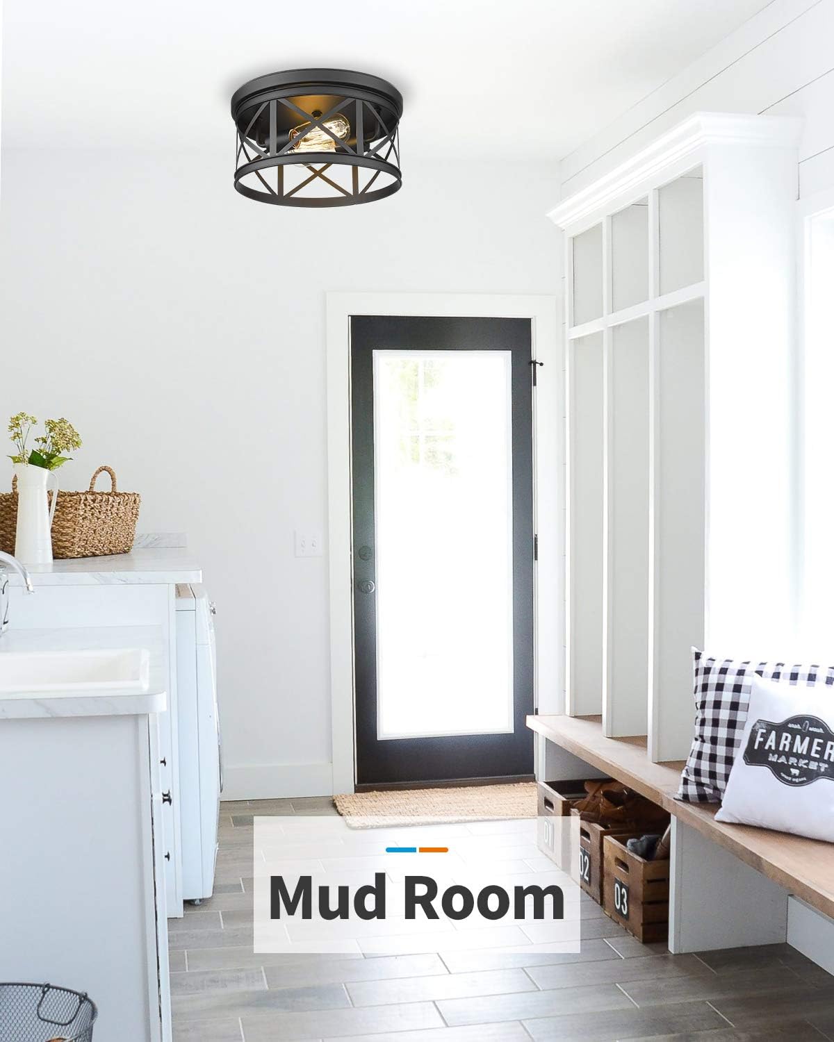 Black Metal Cage Flush Mount Ceiling Light T238230