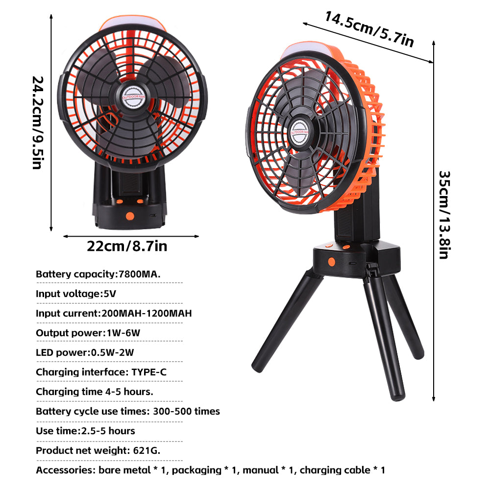 Camping Fan with LED Lantern, 270° Portable Rechargeable 8-Inch Desk Fan F9190
