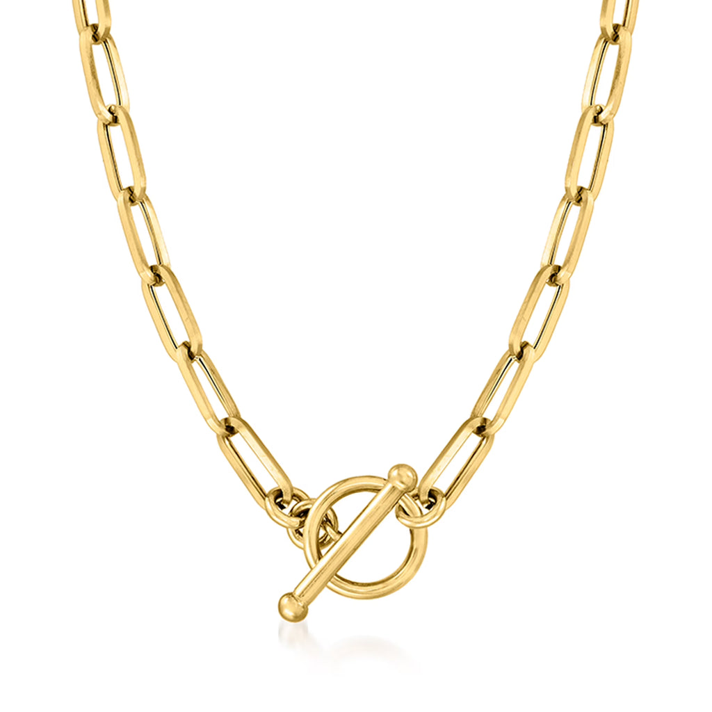 Italian 14kt Yellow Gold Paper Clip Link Toggle Necklace F2531