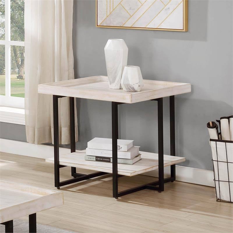 Antique White Wood 1-Shelf End Table L95660