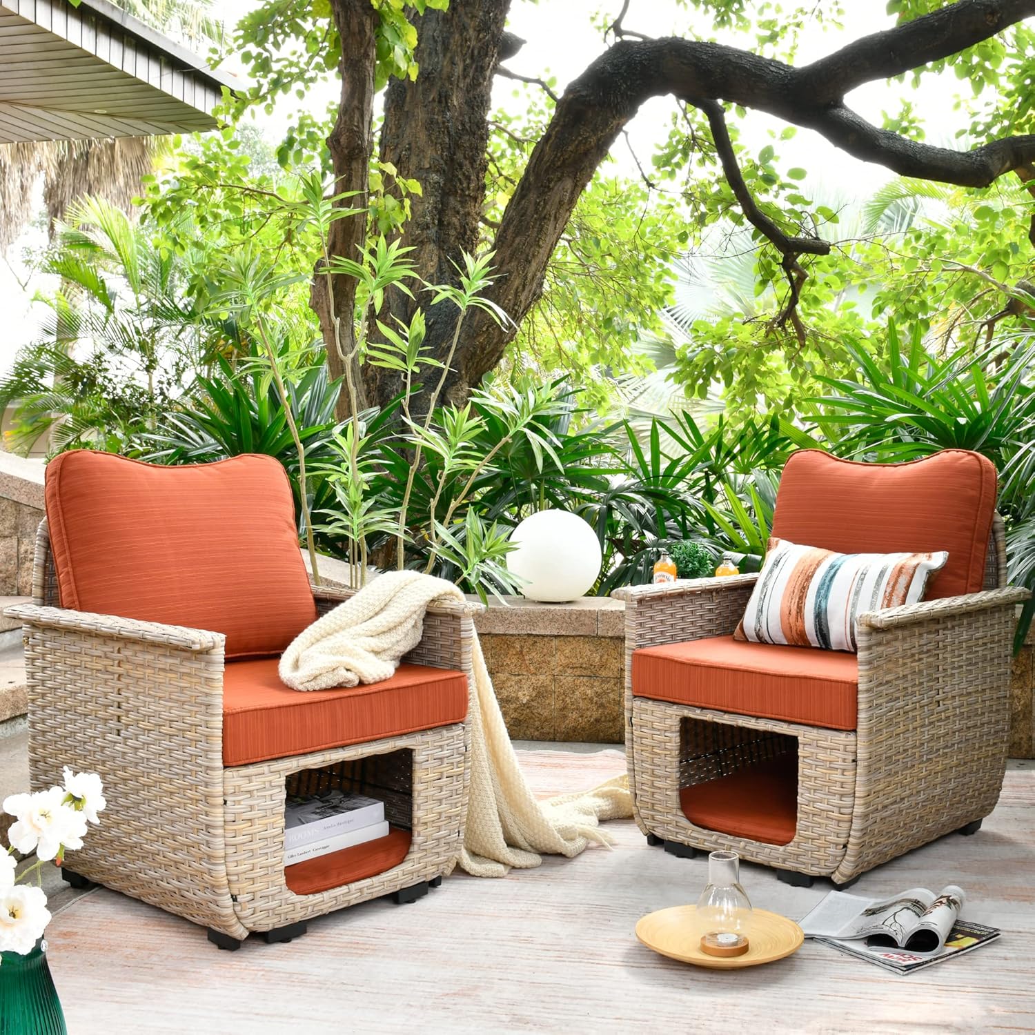 Beige Wicker Patio Chair Set with Pet House H989403
