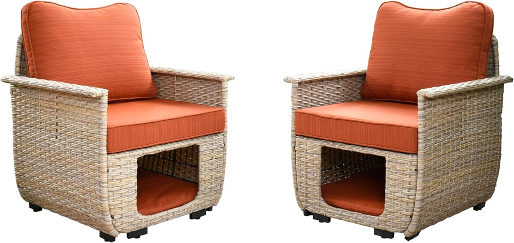 Beige Wicker Patio Chair Set with Pet House H989403