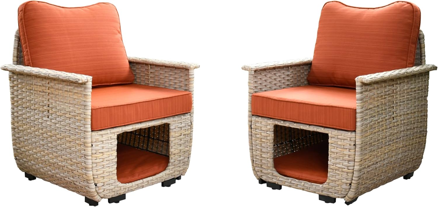 Beige Wicker Patio Chair Set with Pet House H989403
