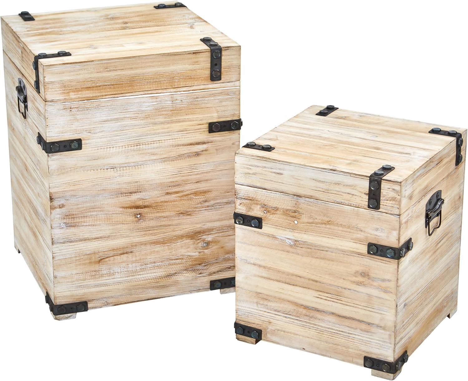 White Wash Storage Boxes/Trunks (Set of 2) H82036