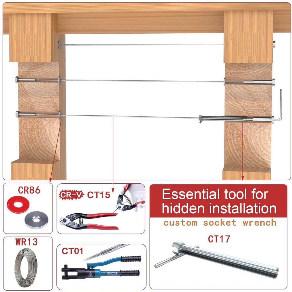 24Set Cable Railing Kit Invisible 3/16 T316 Stainless Steel Q30633