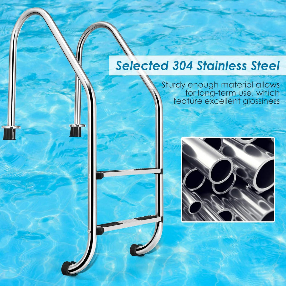 Stainless Steel Inground 2-Step Non-Slip Swimming Pool Ladder U12662