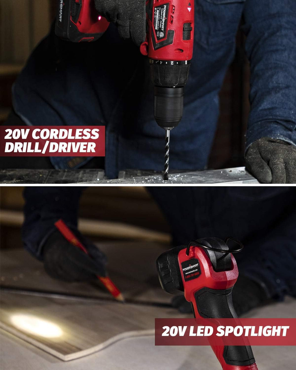 20V Max Cordless Drill Set Compact Driver Circular Saw Reciprocating Saw LED Flashlight 4-Tool Combo Kits with 2 Lithium-Ion Batteries T53977