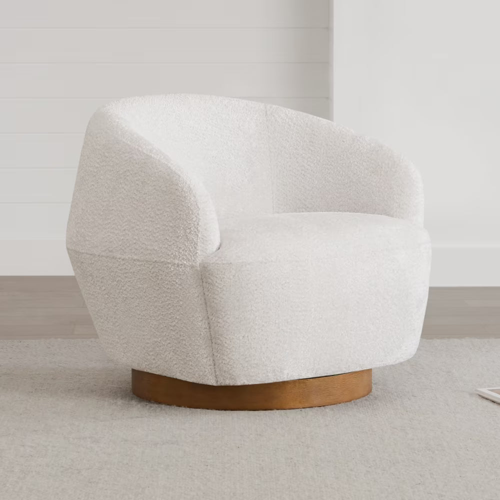 White Fabric Swivel Barrel Accent Chair T948