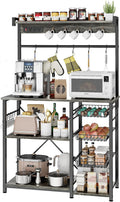 Large Bakers Rack with Power Outlets, 15 Hooks, 3 Wire Basket, Microwave Stand Kitchen Storage Shelf, 38.8 x 16.3 x 62.2 Inches, Rustic Brown F5378