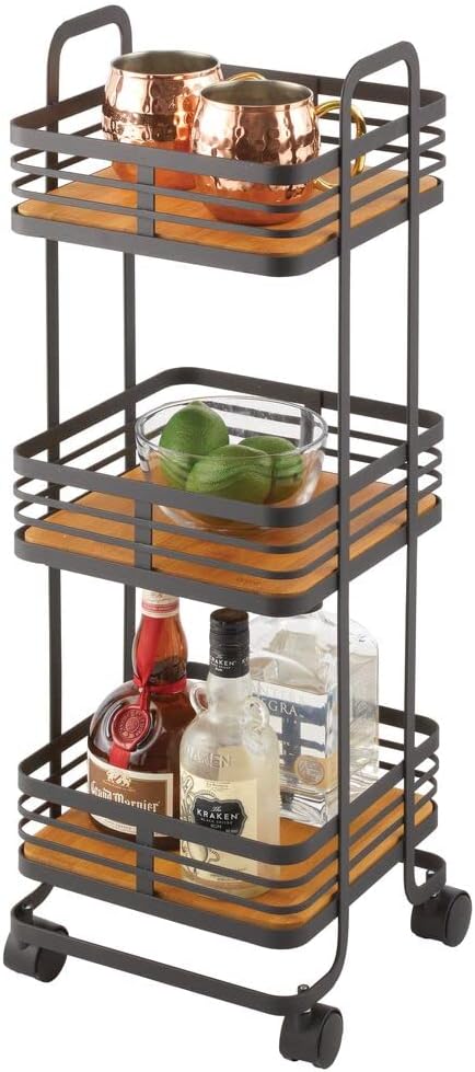 3-Tier Rolling Storage Trolley with Basket Shelves and Caster Wheels M309