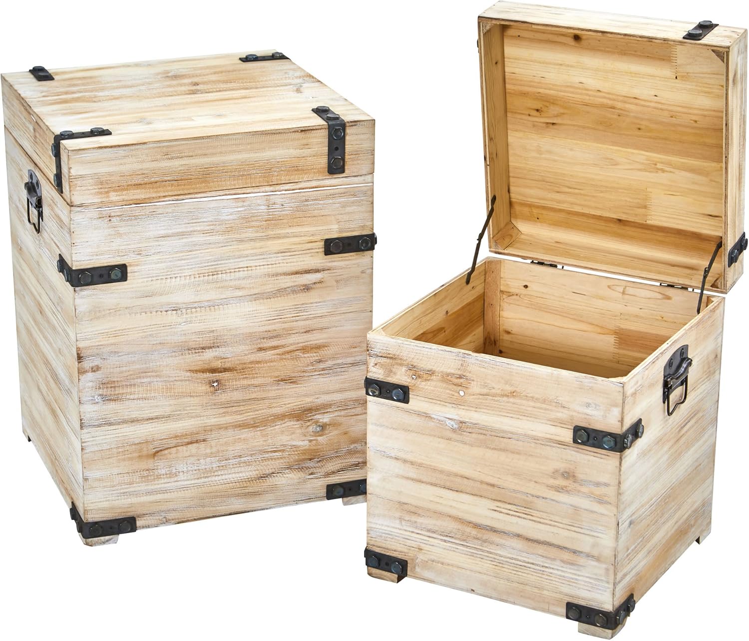White Wash Storage Boxes/Trunks (Set of 2) H82036
