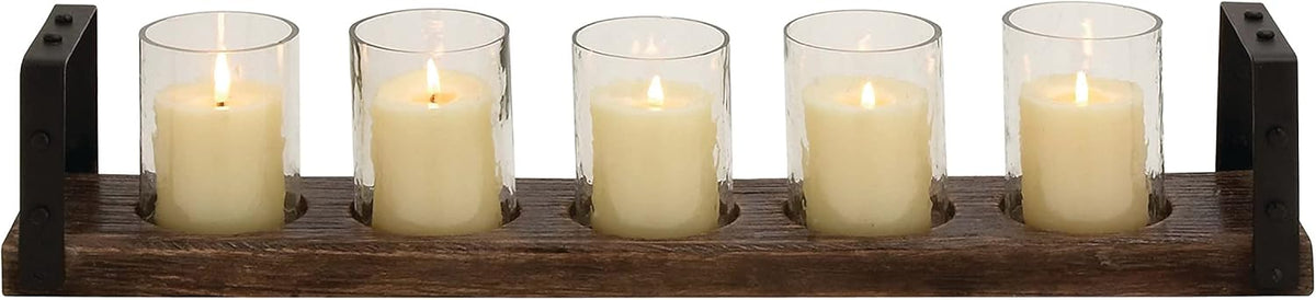 Wood Metal Glass Candle Holder, 28 by 5-Inch Pack of 2 N421