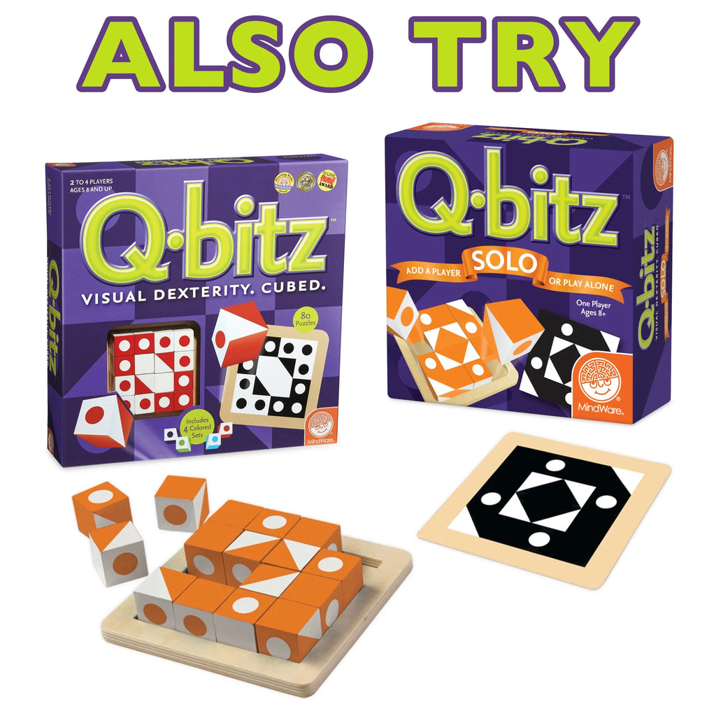 Q-bitz Jr. Game - 60 Pattern Cards, 4 Wooden Cube & Tray Sets R1946