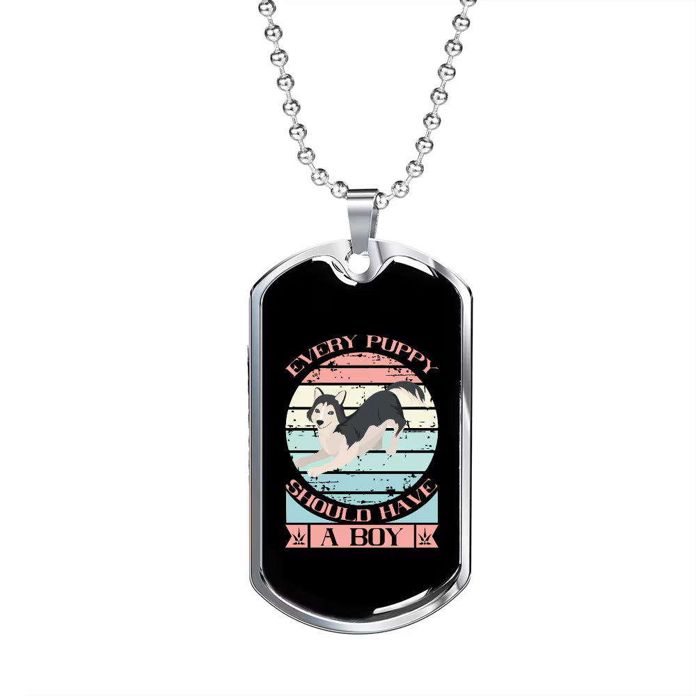 Blue Necklace Stainless Steel Dog Tag 24" Chain M1374