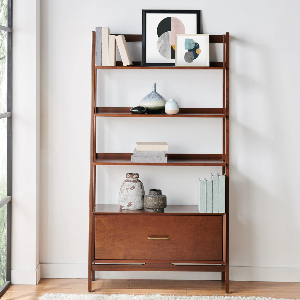 Mahogany Wood 4 Shelf Etagere Bookcase I35605