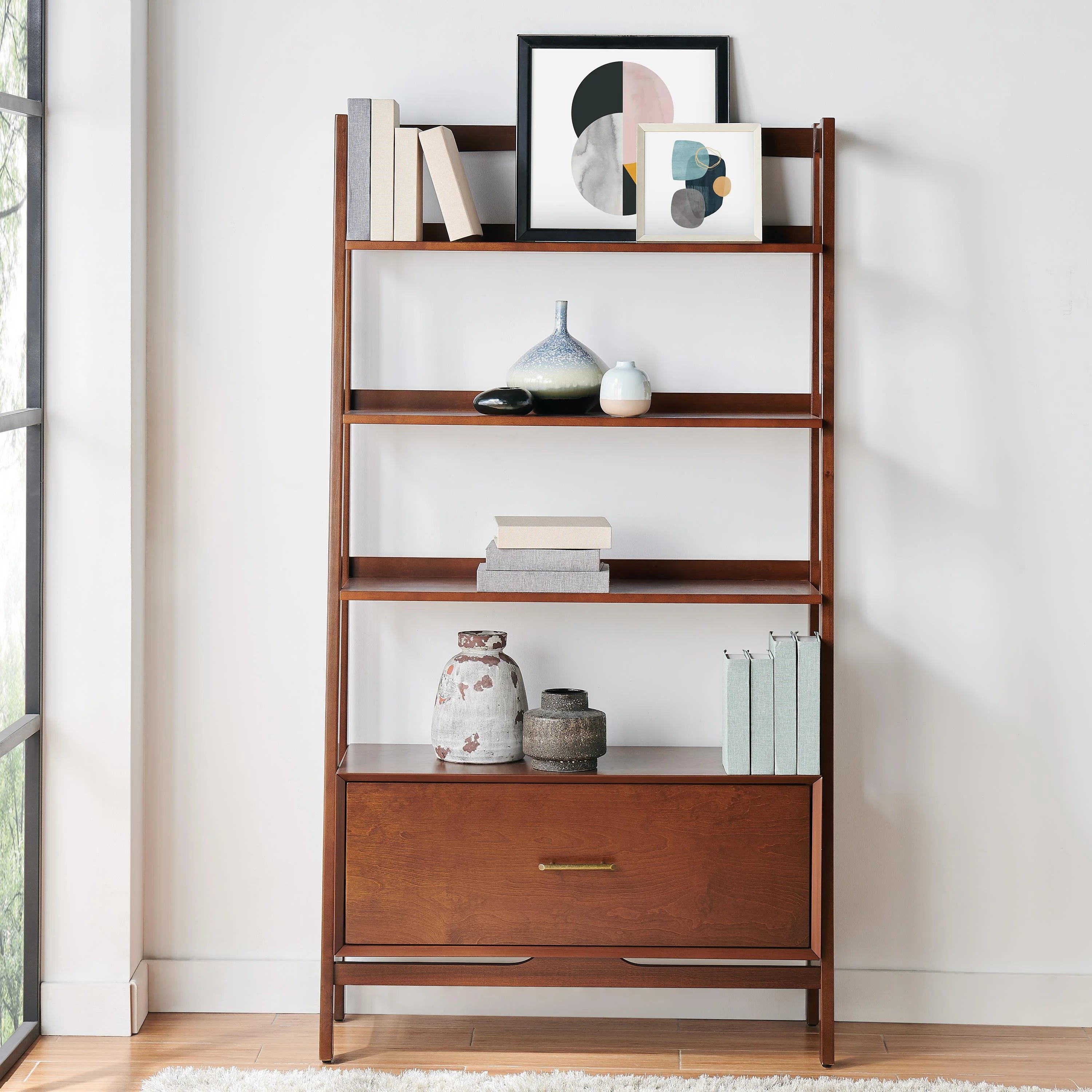 Mahogany Wood 4 Shelf Etagere Bookcase I35605