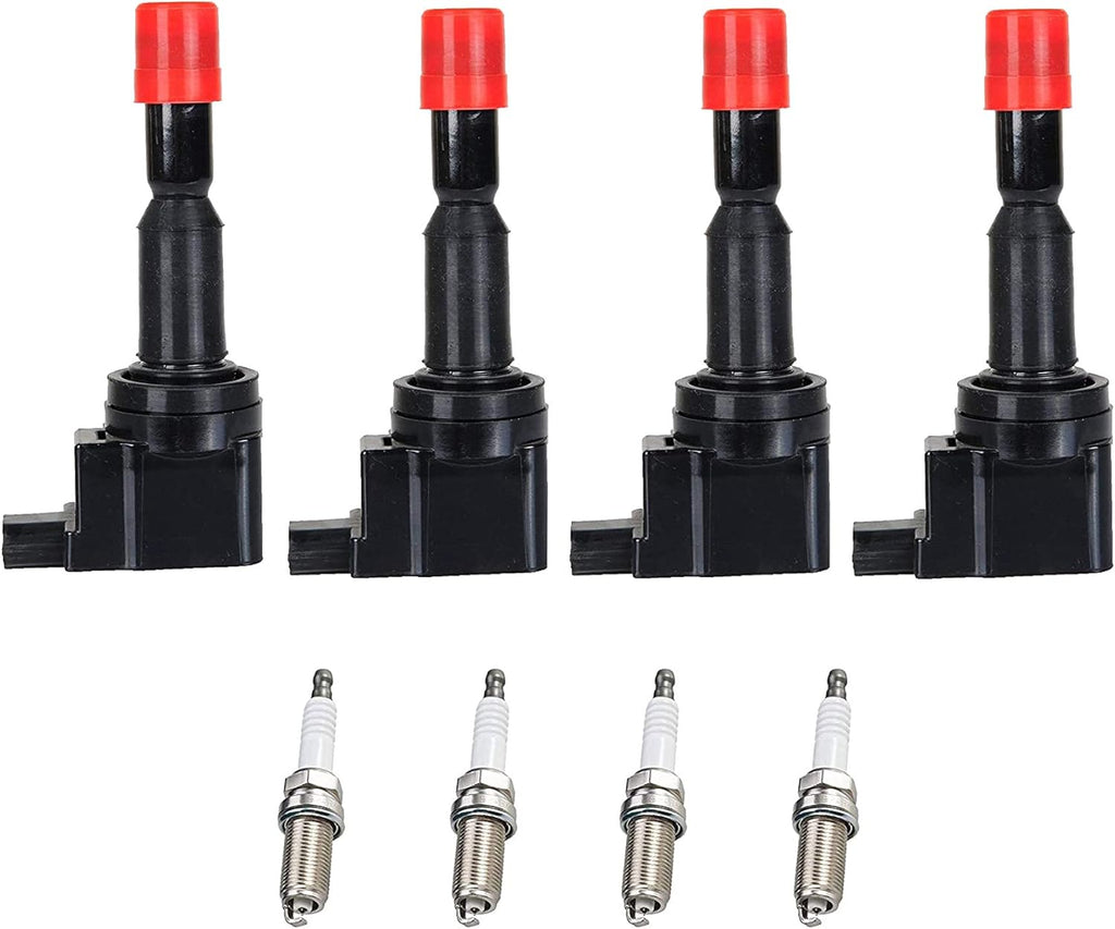 Ignition Coil Pack and Spark Plug Set of 4 Compatible with Honda 2007-2008 Fit 1.5L L4 Z738265