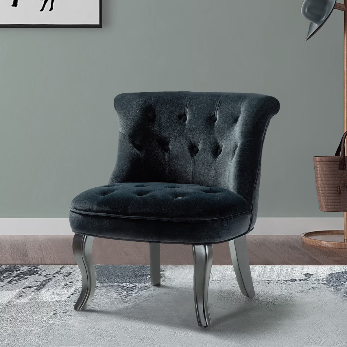 Black Velvet Button Accent Chair P4756