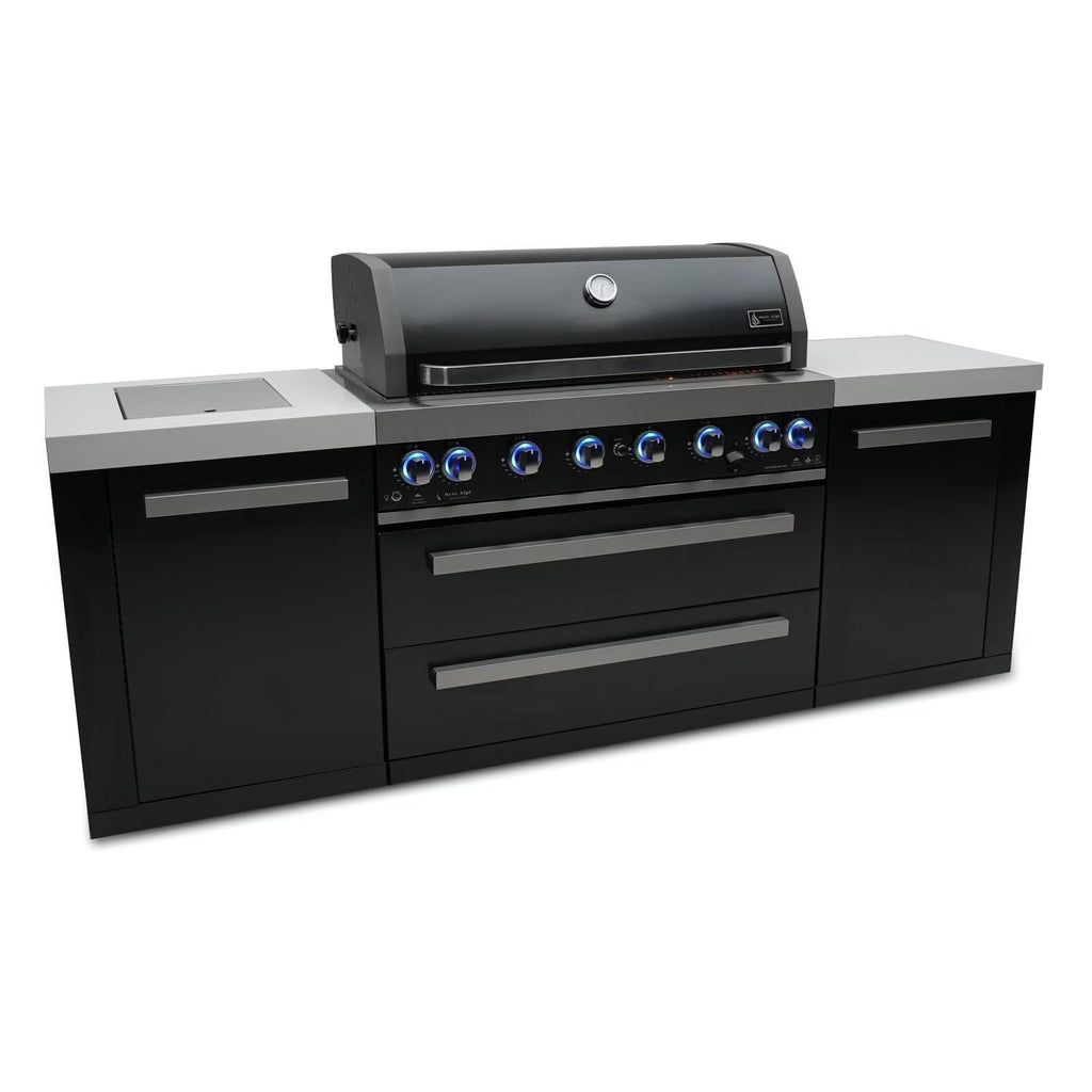 Black Stainless Steel Propane Gas Island Grill with Infrared Side Burner and Rotisserie Kit W97225
