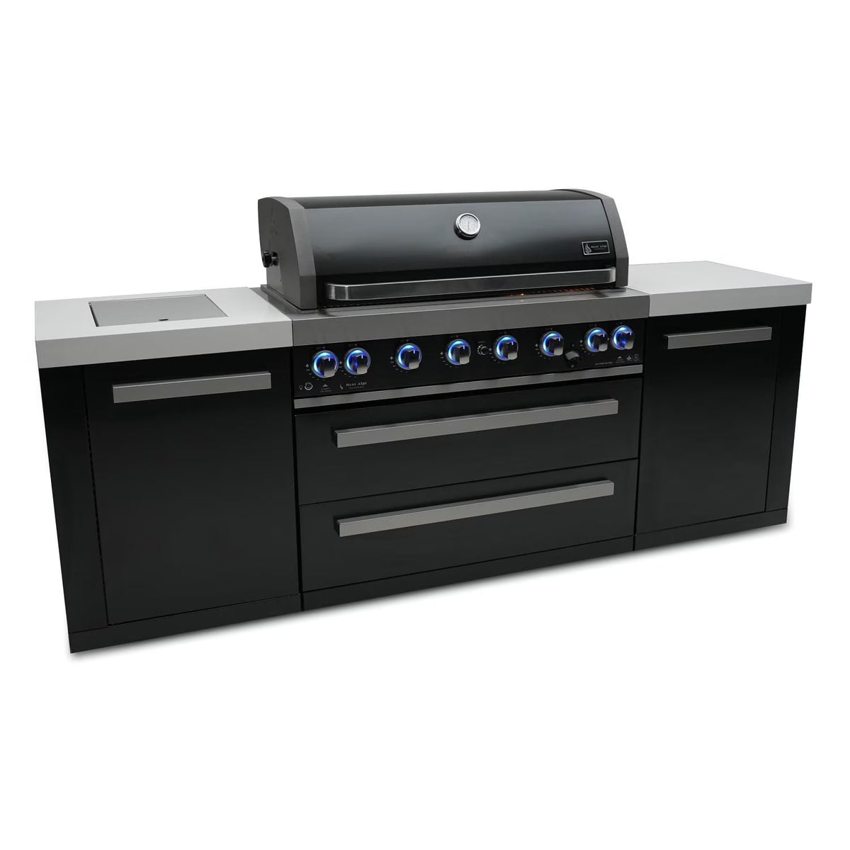 Black Stainless Steel Propane Gas Island Grill with Infrared Side Burner and Rotisserie Kit W97225