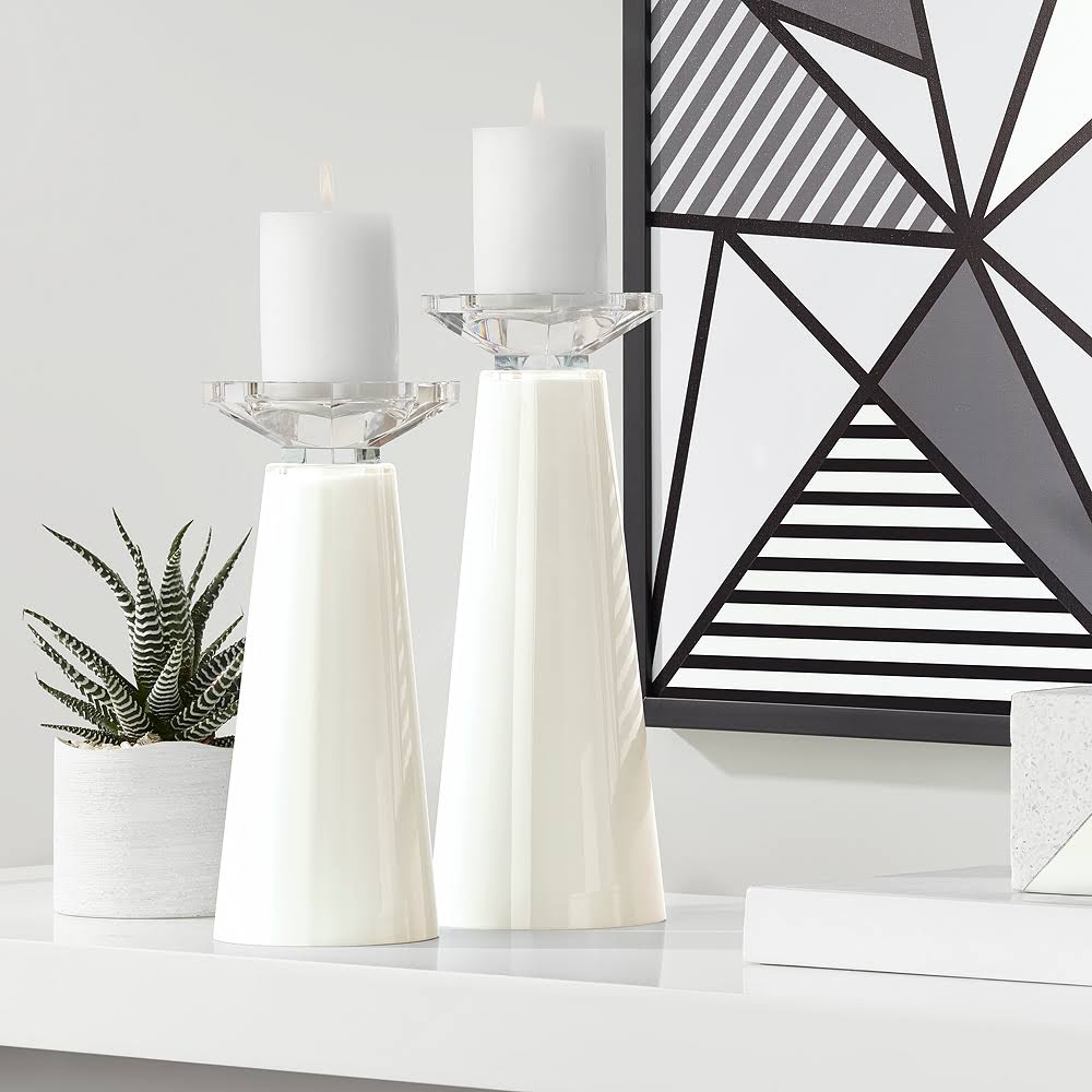 Set of 2 White Pillar Candle Holders L948025