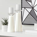 Set of 2 White Pillar Candle Holders L948025