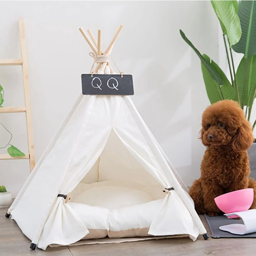 Canvas Wooden Pet House Dog Cat Bed B492