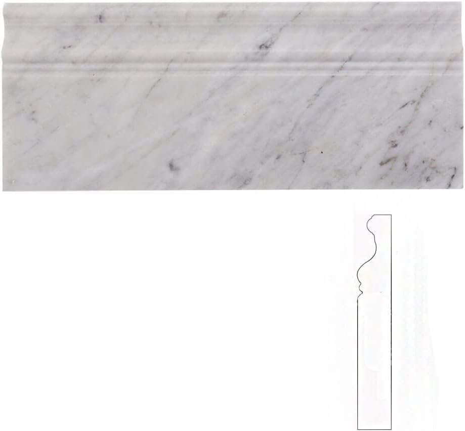 Carrara White Marble Pencil Liner Bullnose Trim Polished 16 Pcs T3606