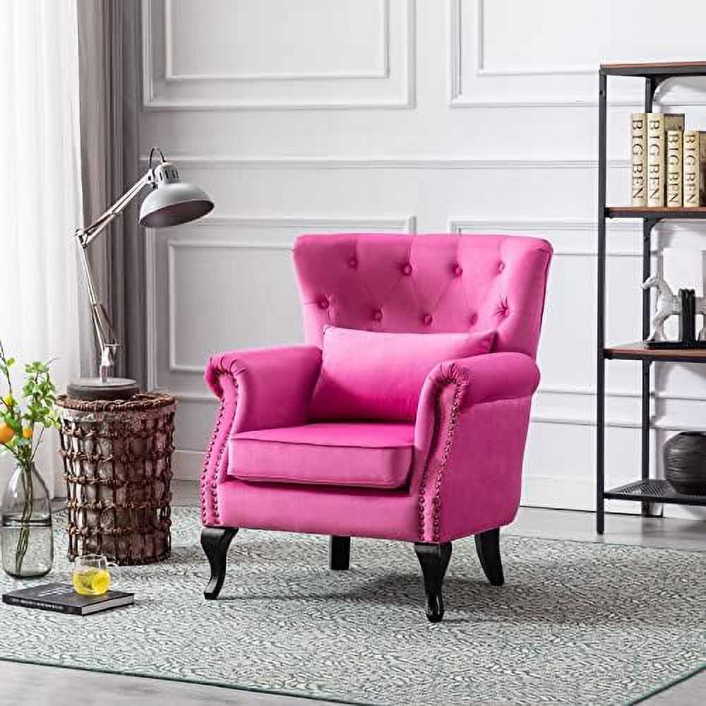 Velvet Accent Arm Chair with Tufted Back and Lumbar Pillow O624
