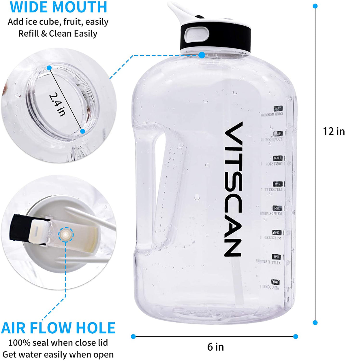 128 Oz Water Bottle with Straw and Time Marker, BPA Free P335