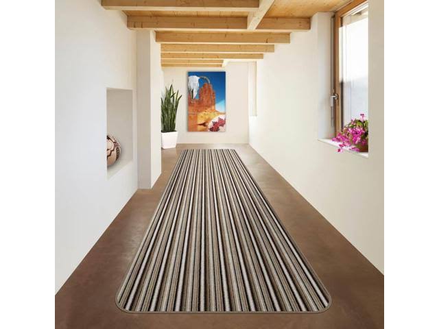 Mocha Brown Stripe Skid-Resistant Carpet Runner 8 ft. x 36 in. E950
