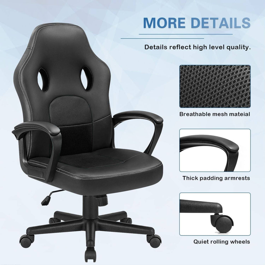 Black Leather High Back Ergonomic Swivel Gaming Chair O2876