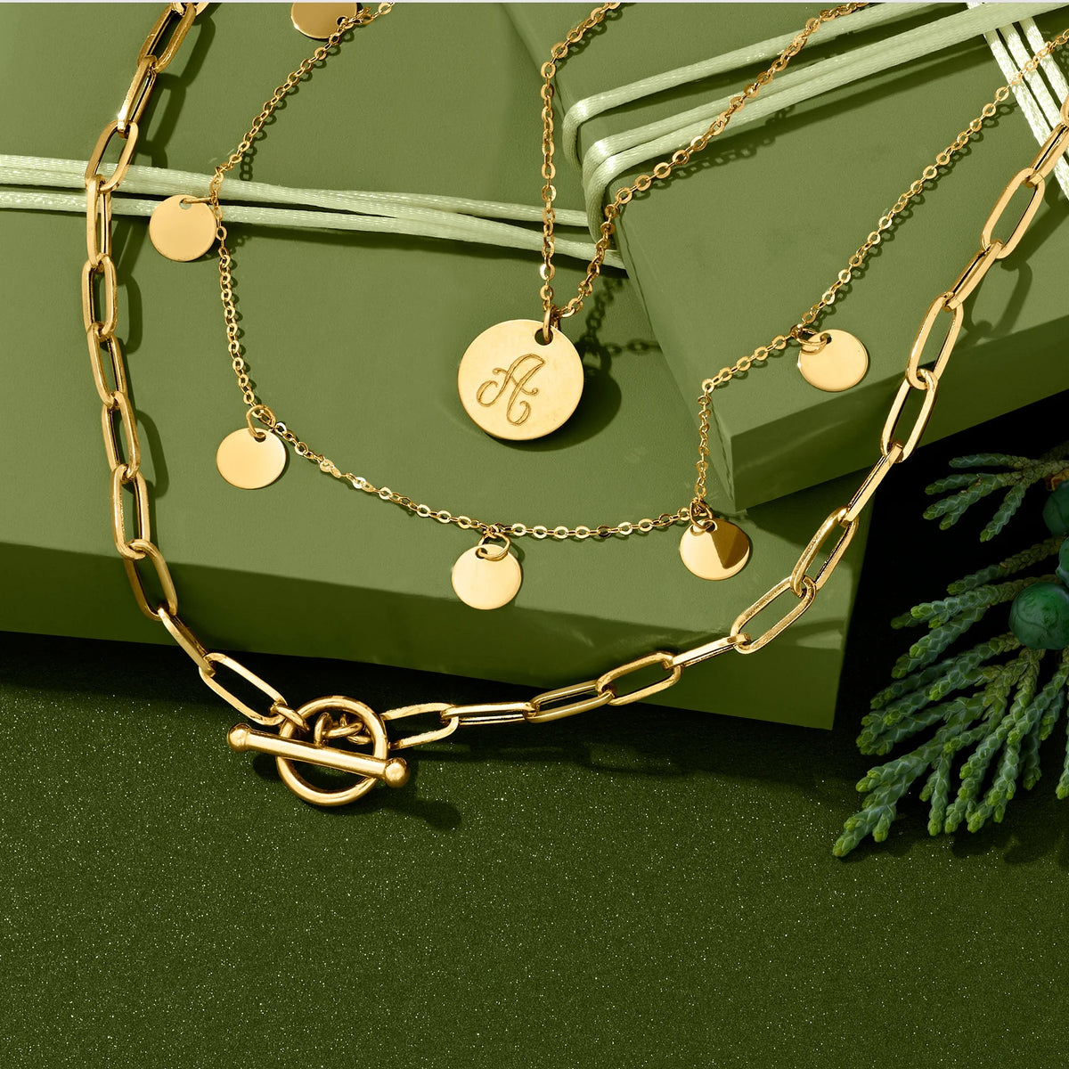 Italian 14kt Yellow Gold Paper Clip Link Toggle Necklace F2531