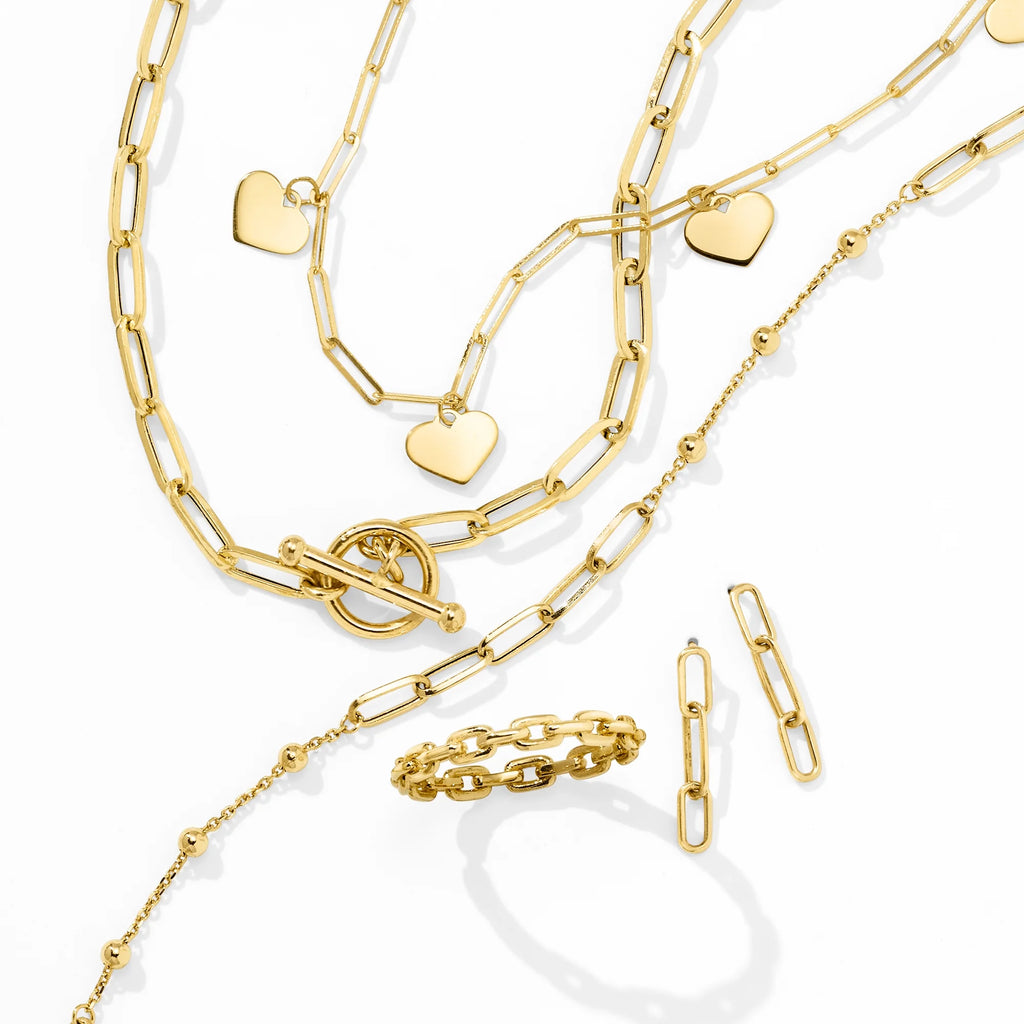 Italian 14kt Yellow Gold Paper Clip Link Toggle Necklace F2531