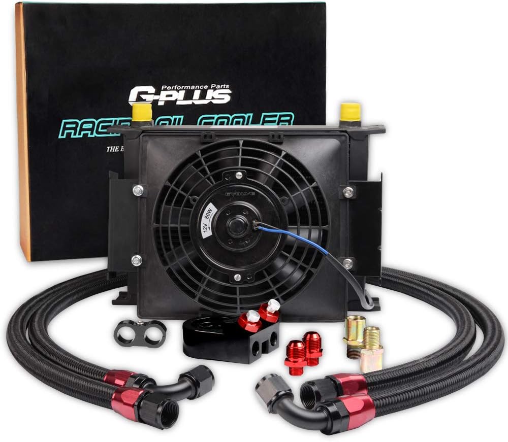 10 Row Black Engine Oil Cooler Kit with Filter Adapter and 7" Electric Fan A313