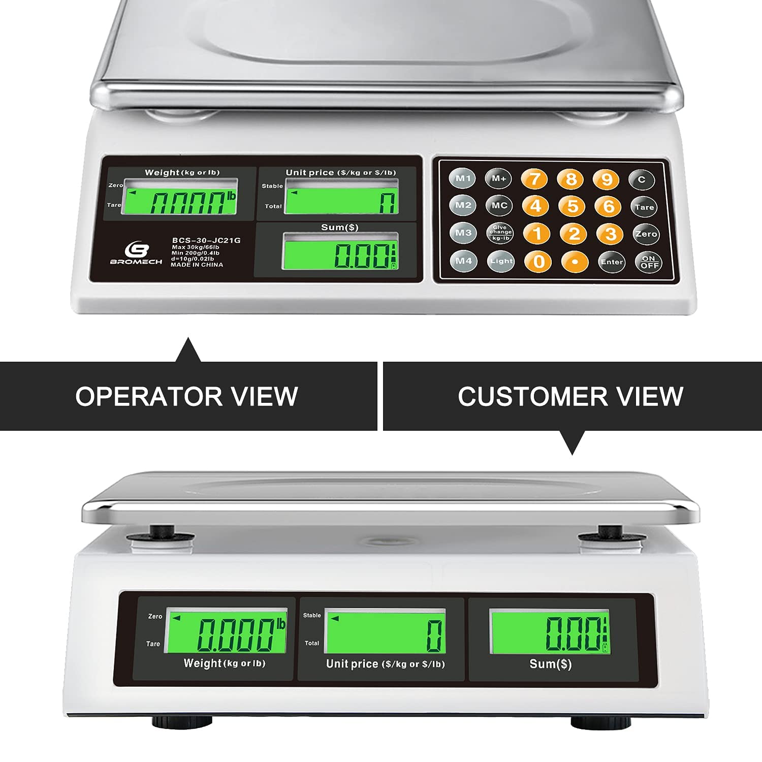 66lb Digital Commercial Food Weighing Scale with Green Backlight LCD V3738