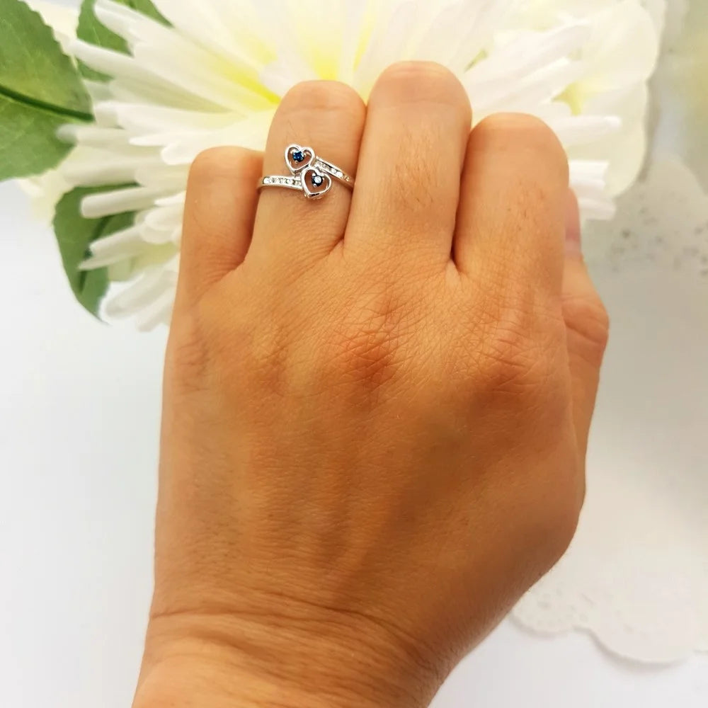 0.15 Carat Sterling Silver Round Blue & White Diamond Double Heart Ring F91490