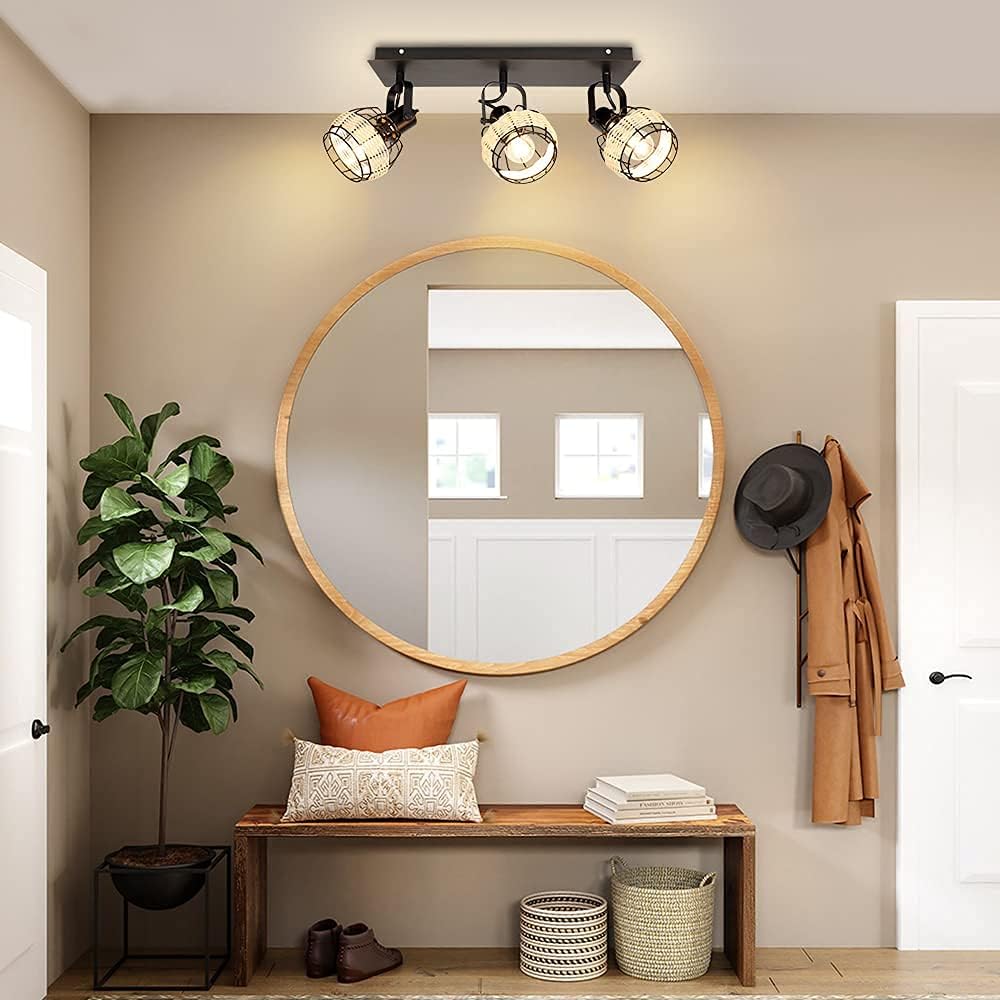 3-Light Rattan LED Track Ceiling Light G78384