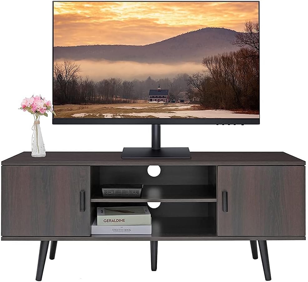 Retro TV Stand with 2 Cabinet & 2 Shelves, Dark Walnut G152405