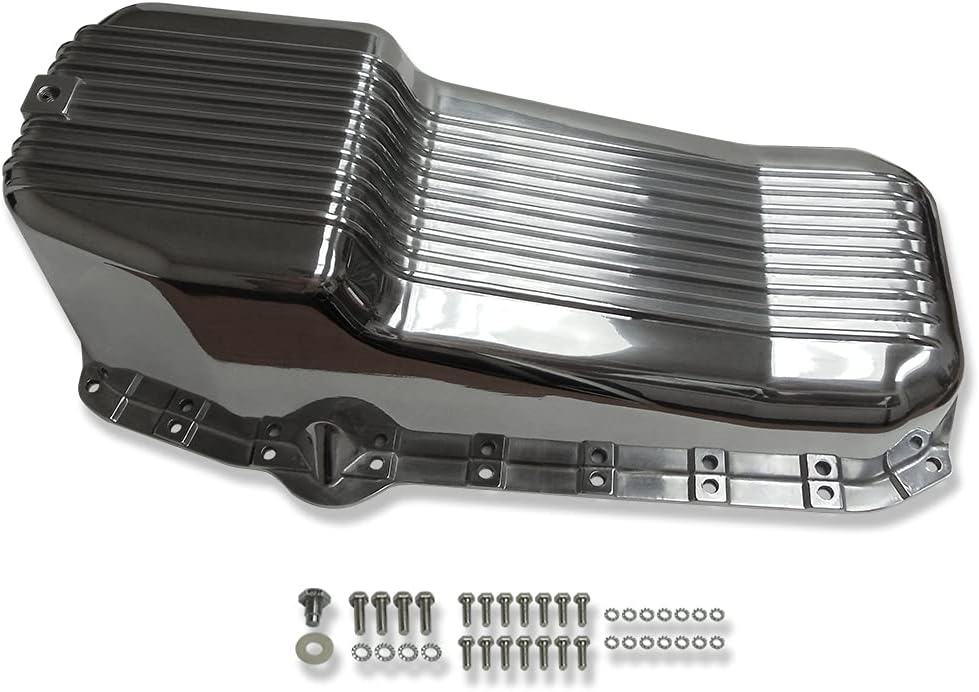 Polished Aluminum Finned Oil Pan Kit with Bolts and Plug G78085
