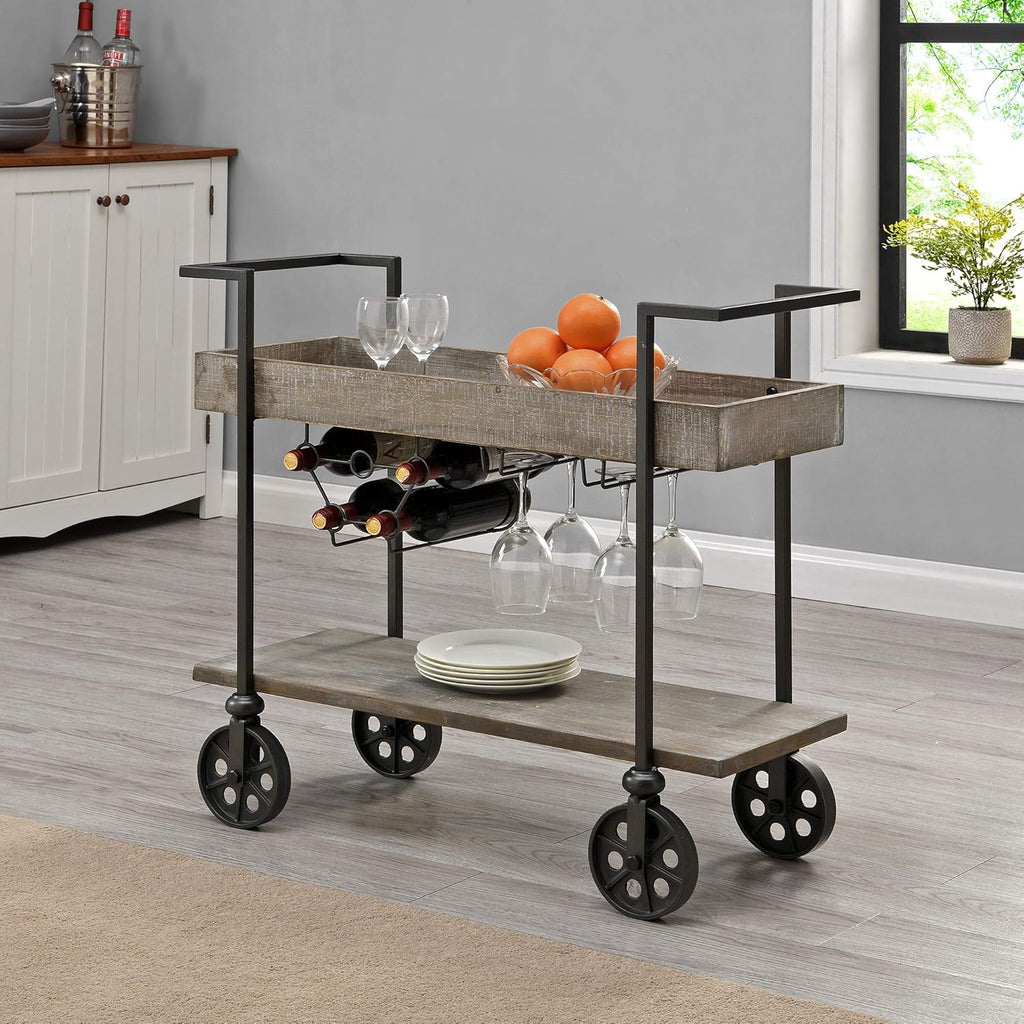 Aged Black Industrial Farmhouse Bar Cart I765