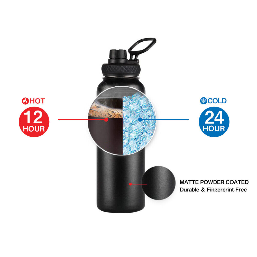 Black 40oz Stainless Steel Wide Mouth Water Bottle I7370