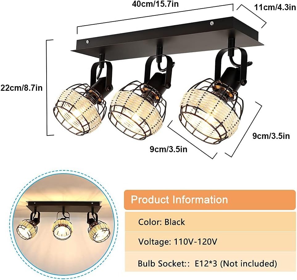 3-Light Rattan LED Track Ceiling Light G78384