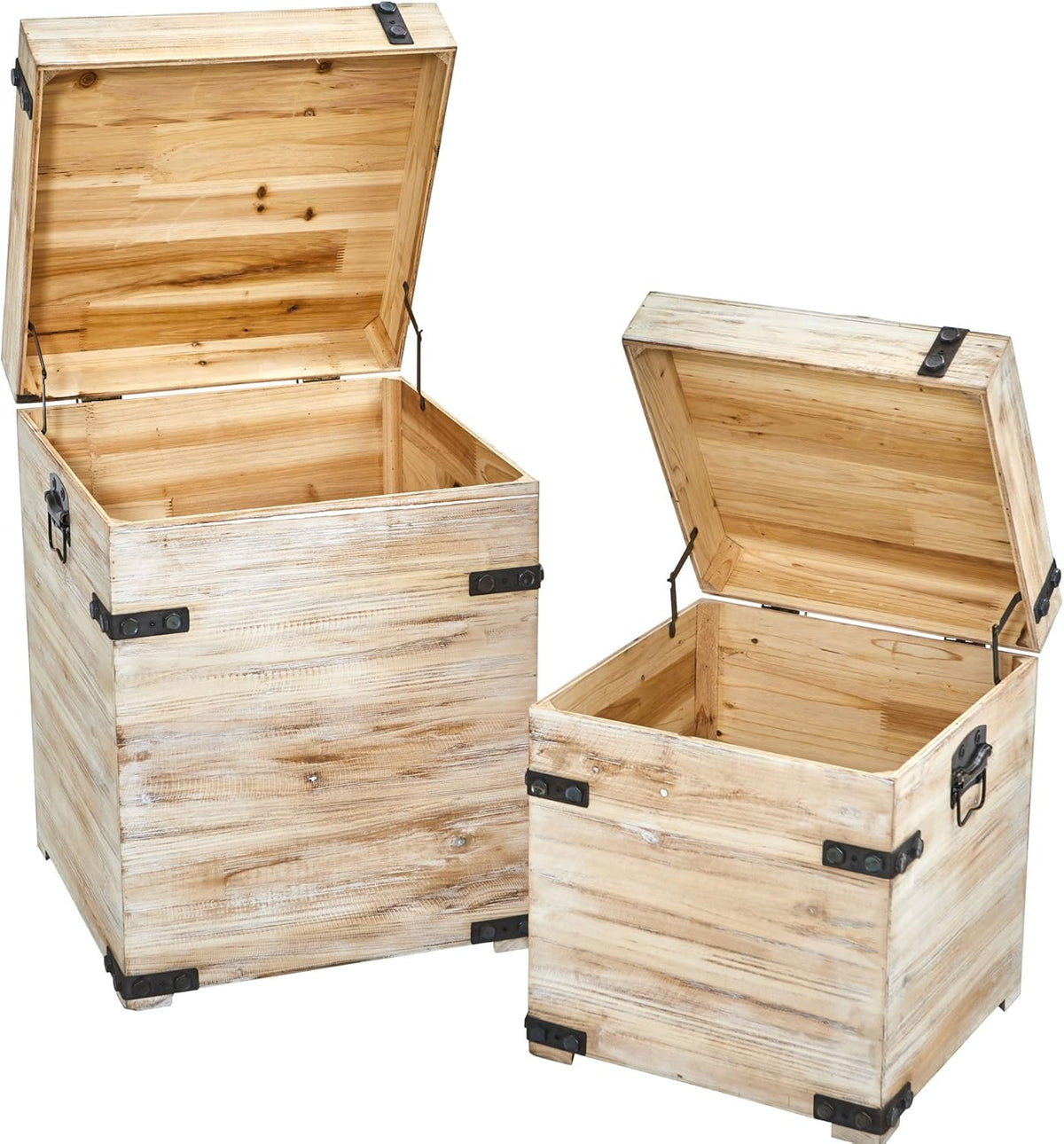 White Wash Storage Boxes/Trunks (Set of 2) H82036