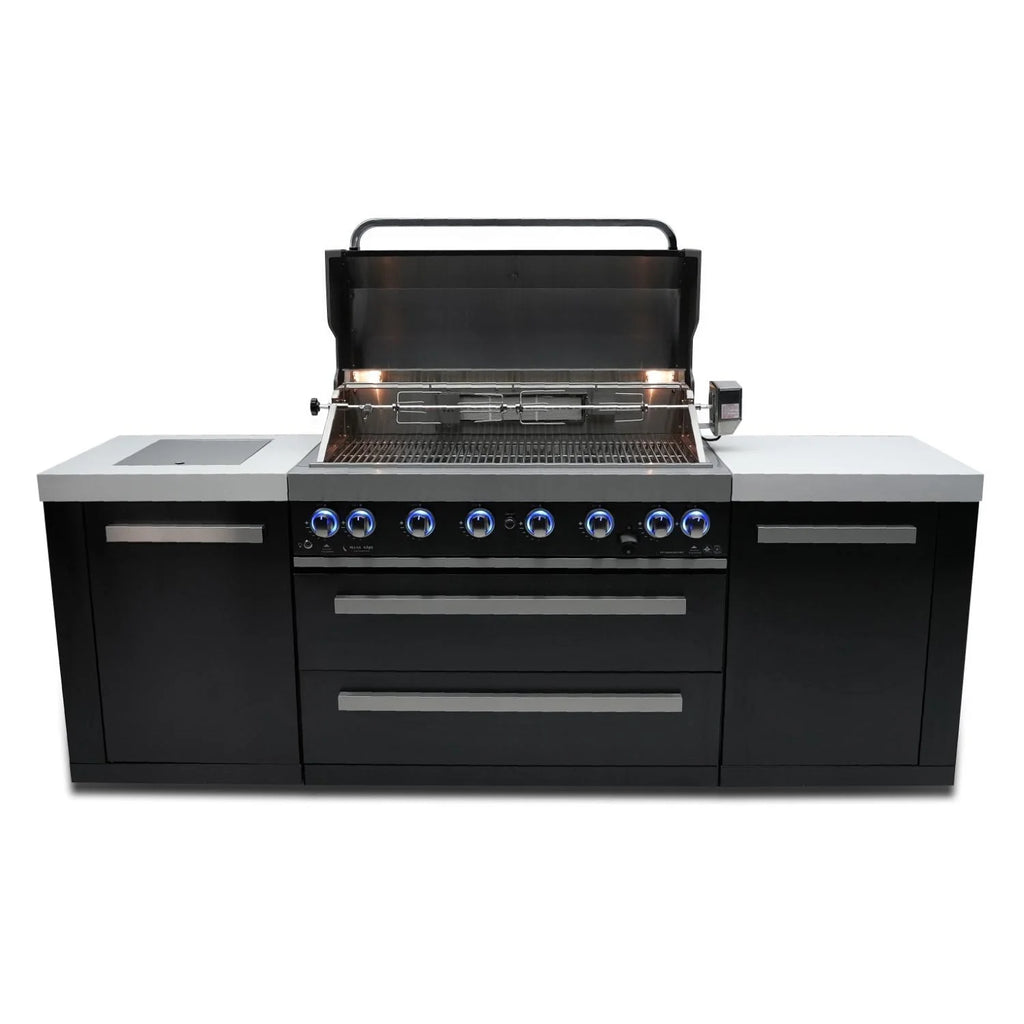 Black Stainless Steel Propane Gas Island Grill with Infrared Side Burner and Rotisserie Kit W97225